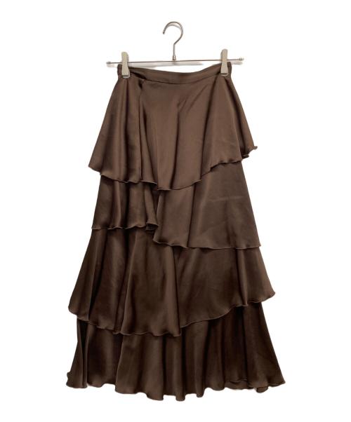 Snidel（スナイデル）Snidel (スナイデル) サテンナローティアードスカート ブラウンの古着・服飾アイテム