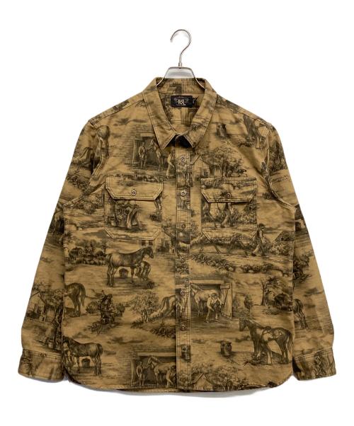 RRL（ダブルアールエル）RRL (ダブルアールエル) エクエステリアンプリントモールスキンワークシャツ ブラウン サイズ:XLの古着・服飾アイテム