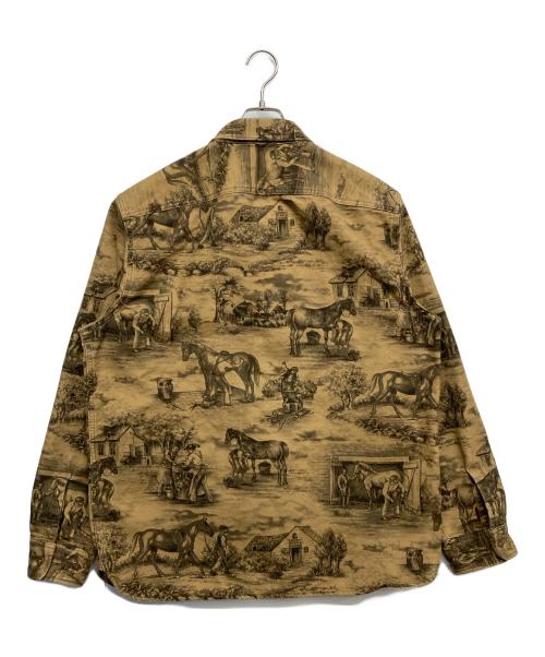 RRL（ダブルアールエル）RRL (ダブルアールエル) エクエステリアンプリントモールスキンワークシャツ ブラウン サイズ:XLの古着・服飾アイテム