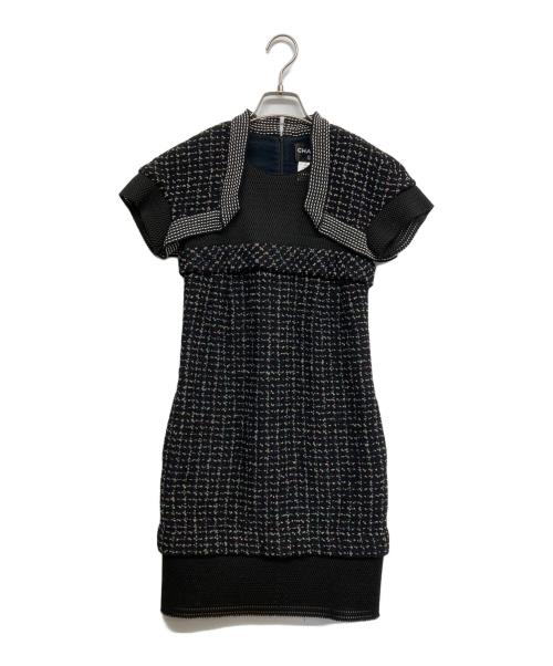 CHANEL（シャネル）CHANEL (シャネル) ツイード メッシュ 切り替えワンピース ブラック サイズ:34の古着・服飾アイテム