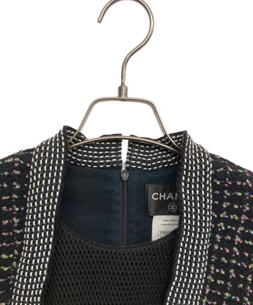 CHANEL（シャネル）CHANEL (シャネル) ツイード メッシュ 切り替えワンピース ブラック サイズ:34の古着・服飾アイテム