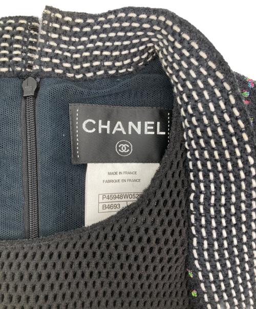 CHANEL（シャネル）CHANEL (シャネル) ツイード メッシュ 切り替えワンピース ブラック サイズ:34の古着・服飾アイテム