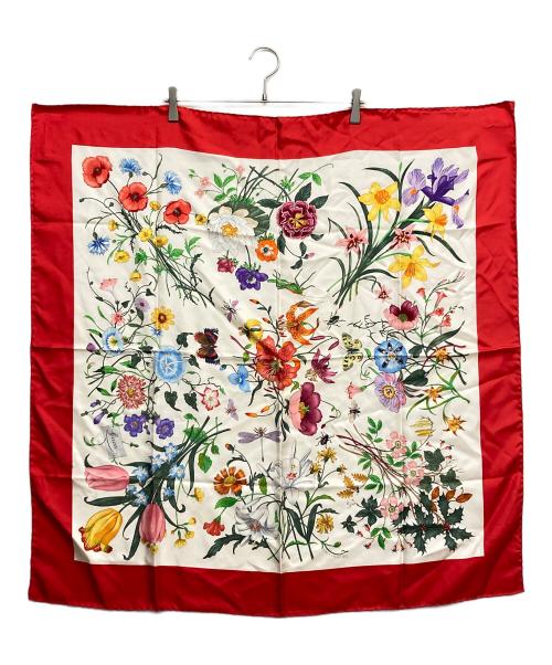 GUCCI（グッチ）GUCCI (グッチ) フローラシルクスカーフ レッド×ホワイトの古着・服飾アイテム