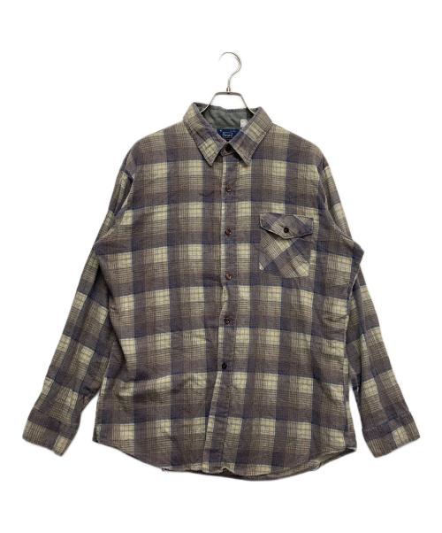 Sears（シアーズ）Sears (シアーズ) ワイドチェックシャツ ネイビー×ブラウン サイズ:XLの古着・服飾アイテム