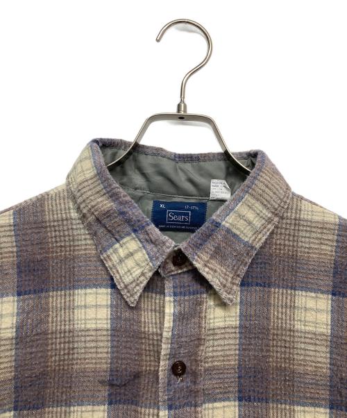 Sears（シアーズ）Sears (シアーズ) ワイドチェックシャツ ネイビー×ブラウン サイズ:XLの古着・服飾アイテム