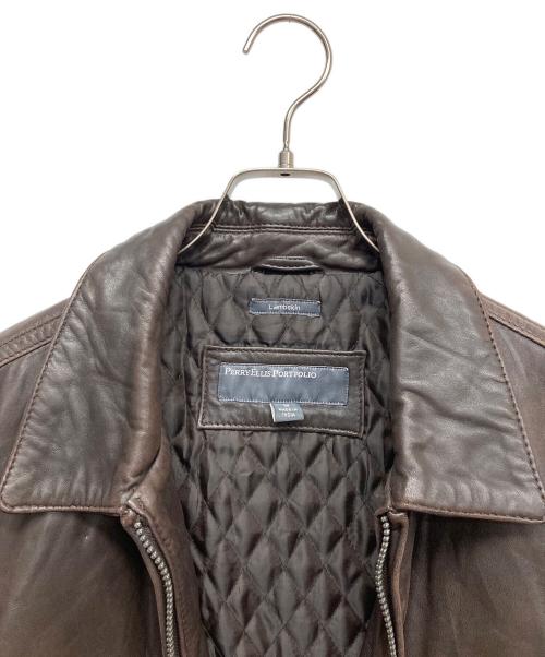 PERRY ELLIS PORTFOLIO（ペリーエリス）PERRY ELLIS PORTFOLIO (ペリーエリス) ラムスキンレザージャケット ブラウン サイズ:Mの古着・服飾アイテム