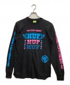 HUFハフ）の古着「ロングスリーブプリントカットソー」｜ブラック