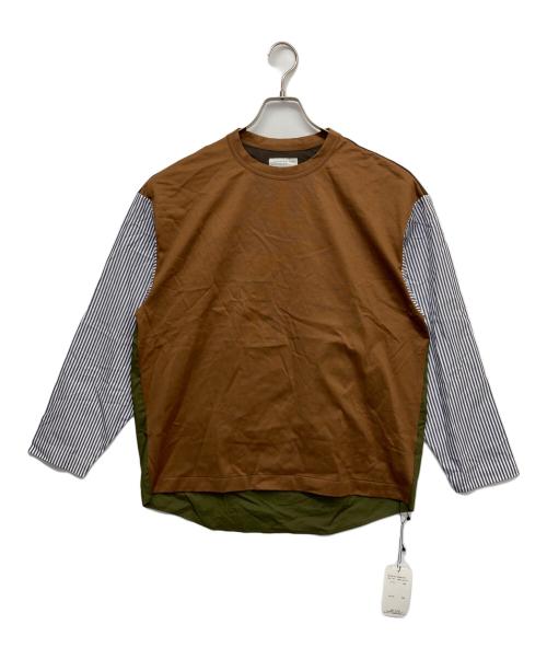 TOMORROW LAND（トゥモローランド）TOMORROW LAND (トゥモローランド) コットン ストライプ シャツコンビデザインプルオーバー ブラウン サイズ:XS 未使用品の古着・服飾アイテム
