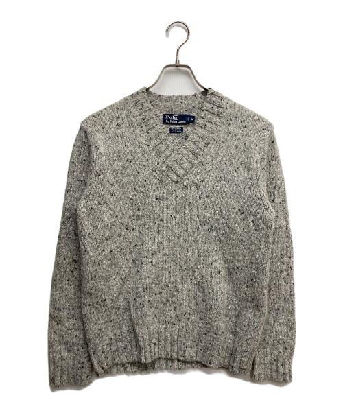 POLO RALPH LAUREN（ポロ・ラルフローレン）POLO RALPH LAUREN (ポロ・ラルフローレン) アルパカ混エルボーパッチVネックニット グレー サイズ:Mの古着・服飾アイテム