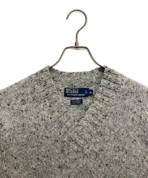 POLO RALPH LAUREN（ポロ・ラルフローレン）POLO RALPH LAUREN (ポロ・ラルフローレン) アルパカ混エルボーパッチVネックニット グレー サイズ:Mの古着・服飾アイテム