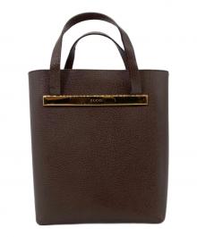 GUCCI（グッチ）の古着「ゴールドプレートレザートートバッグ」｜ブラウン