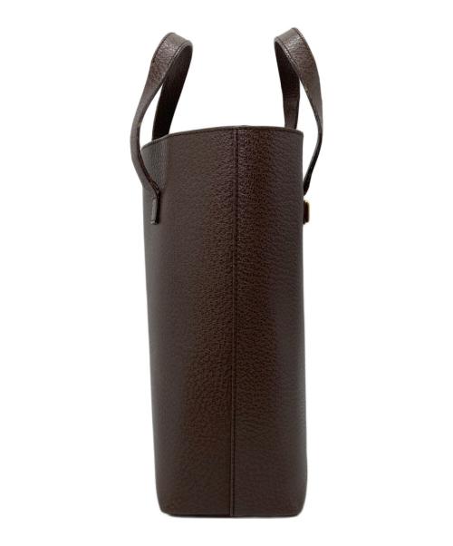 GUCCI（グッチ）GUCCI (グッチ) ゴールドプレートレザートートバッグ ブラウンの古着・服飾アイテム