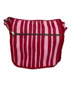 marimekkoマリメッコ）の古着「ストライプキャンバスショルダーバッグ」｜ピンク