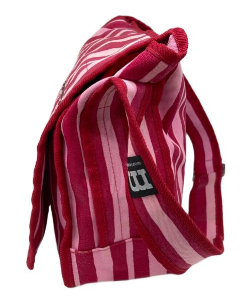 marimekko（マリメッコ）marimekko (マリメッコ) ストライプキャンバスショルダーバッグ ピンクの古着・服飾アイテム