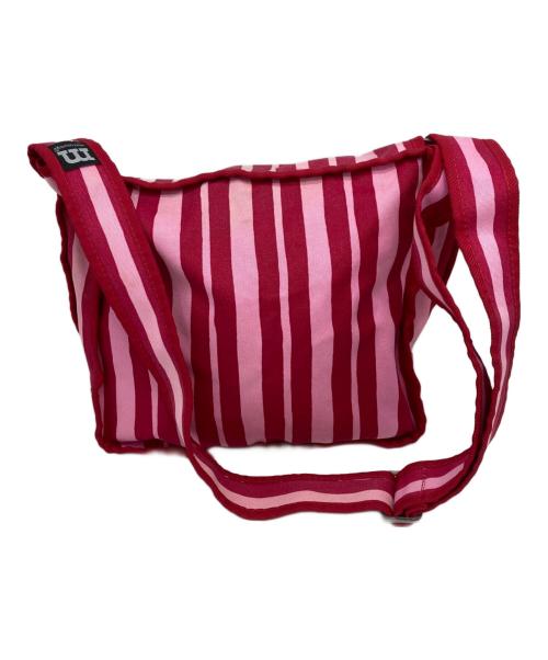 marimekko（マリメッコ）marimekko (マリメッコ) ストライプキャンバスショルダーバッグ ピンクの古着・服飾アイテム