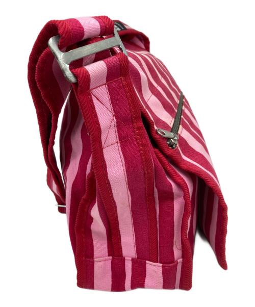 marimekko（マリメッコ）marimekko (マリメッコ) ストライプキャンバスショルダーバッグ ピンクの古着・服飾アイテム