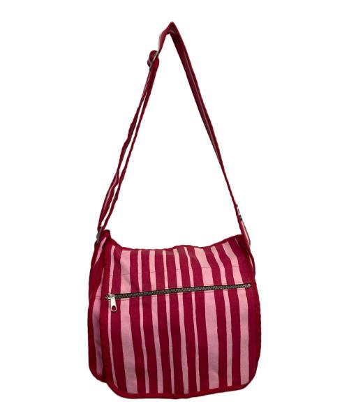 marimekko（マリメッコ）marimekko (マリメッコ) ストライプキャンバスショルダーバッグ ピンクの古着・服飾アイテム
