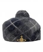 Vivienne Westwoodヴィヴィアンウエストウッド）の古着「アンゴラウールチェック柄ニットベレー」｜グレー