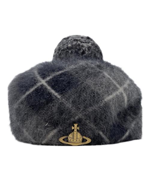 Vivienne Westwood（ヴィヴィアンウエストウッド）Vivienne Westwood (ヴィヴィアンウエストウッド) アンゴラウールチェック柄ニットベレー グレー サイズ:S-Mの古着・服飾アイテム