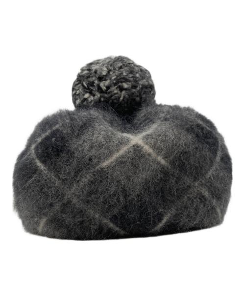 Vivienne Westwood（ヴィヴィアンウエストウッド）Vivienne Westwood (ヴィヴィアンウエストウッド) アンゴラウールチェック柄ニットベレー グレー サイズ:S-Mの古着・服飾アイテム