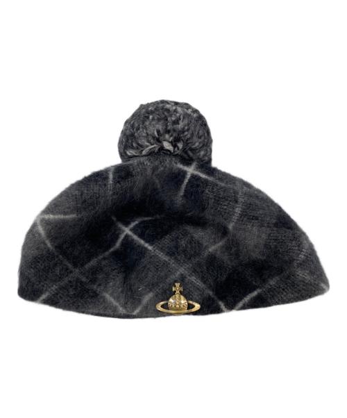 Vivienne Westwood（ヴィヴィアンウエストウッド）Vivienne Westwood (ヴィヴィアンウエストウッド) アンゴラウールチェック柄ニットベレー グレー サイズ:S-Mの古着・服飾アイテム