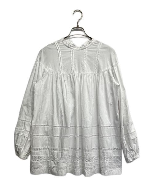 BALLSEY（ボールジィ）BALLSEY (ボールジィ) コットンレースコンビ ヨークギャザーチュニックブラウス ホワイト サイズ:36の古着・服飾アイテム