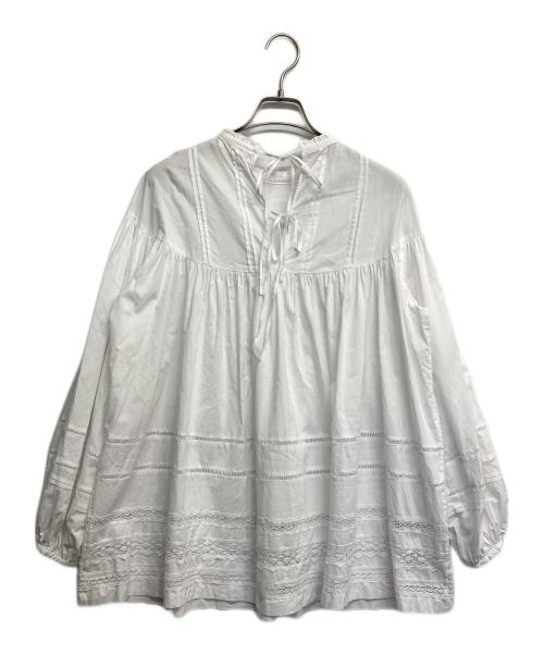 BALLSEY（ボールジィ）BALLSEY (ボールジィ) コットンレースコンビ ヨークギャザーチュニックブラウス ホワイト サイズ:36の古着・服飾アイテム