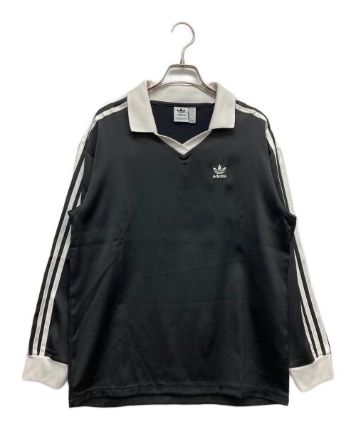 adidas（アディダス）adidas (アディダス) スリーストライプス サテン 長袖Tシャツ ブラック サイズ:Mの古着・服飾アイテム