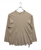 ANCELLMアンセルム）の古着「ダメージワッフルクルーロングスリーブTシャツ」｜ベージュ