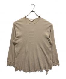 ANCELLM（アンセルム）の古着「ダメージワッフルクルーロングスリーブTシャツ」｜ベージュ
