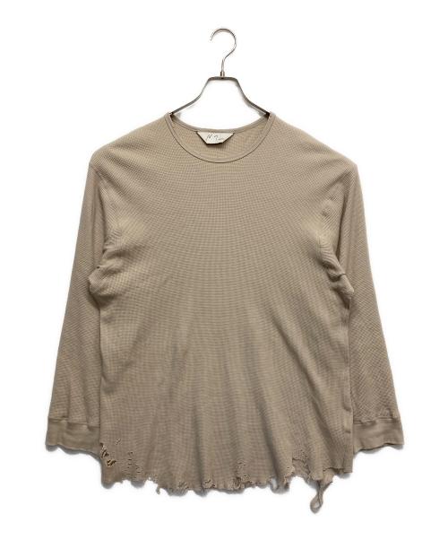 ANCELLM（アンセルム）ANCELLM (アンセルム) ダメージワッフルクルーロングスリーブTシャツ ベージュ サイズ:2の古着・服飾アイテム