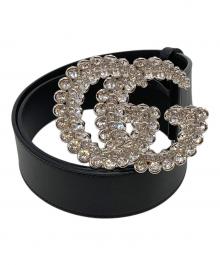 GUCCI（グッチ）の古着「GGマーモント レザー ラインストーン ベルト」｜ブラック