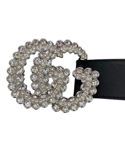 GUCCI（グッチ）GUCCI (グッチ) GGマーモント レザー ラインストーン ベルト ブラック サイズ:85/34の古着・服飾アイテム