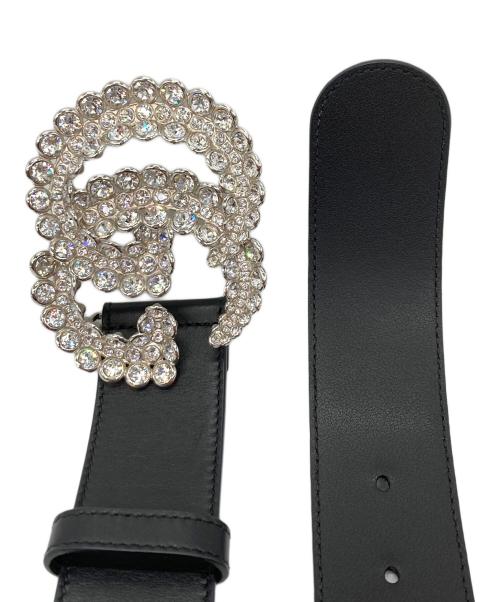 GUCCI（グッチ）GUCCI (グッチ) GGマーモント レザー ラインストーン ベルト ブラック サイズ:85/34の古着・服飾アイテム
