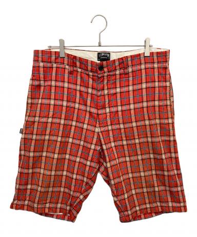 中古・古着通販】stussy (ステューシー) チェックハーフパンツ レッド