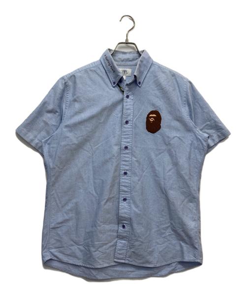 A BATHING APE（ア ベイシング エイプ）A BATHING APE (ア ベイシング エイプ) ワッペン刺繍半袖シャツ ブルー サイズ:Lの古着・服飾アイテム