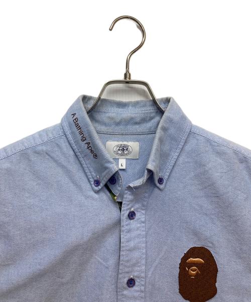 A BATHING APE（ア ベイシング エイプ）A BATHING APE (ア ベイシング エイプ) ワッペン刺繍半袖シャツ ブルー サイズ:Lの古着・服飾アイテム