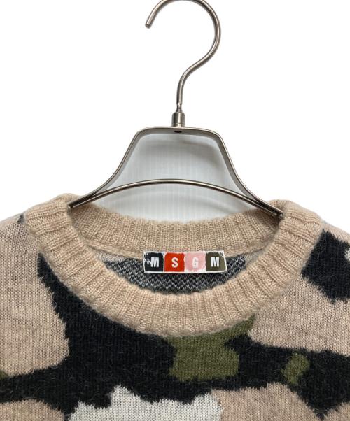 MSGM（エムエスジーエム）MSGM (エムエスジーエム) 総柄クルーネックニット ベージュ サイズ:Sの古着・服飾アイテム