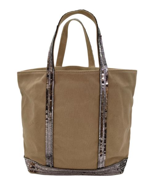 Le Cabas vanessa bruno（ヴァネッサブリューノ）Le Cabas vanessa bruno (ヴァネッサブリューノ) スパンコールキャンバスハンドバッグ ブラウンの古着・服飾アイテム