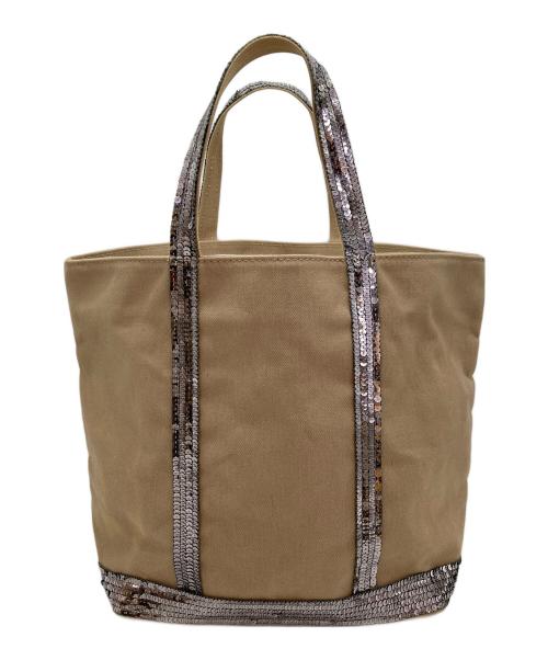 Le Cabas vanessa bruno（ヴァネッサブリューノ）Le Cabas vanessa bruno (ヴァネッサブリューノ) スパンコールキャンバスハンドバッグ ブラウンの古着・服飾アイテム