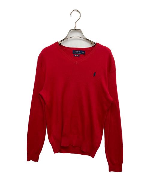 POLO RALPH LAUREN（ポロ・ラルフローレン）POLO RALPH LAUREN (ポロ・ラルフローレン) Vネックニット レッド サイズ:XSの古着・服飾アイテム