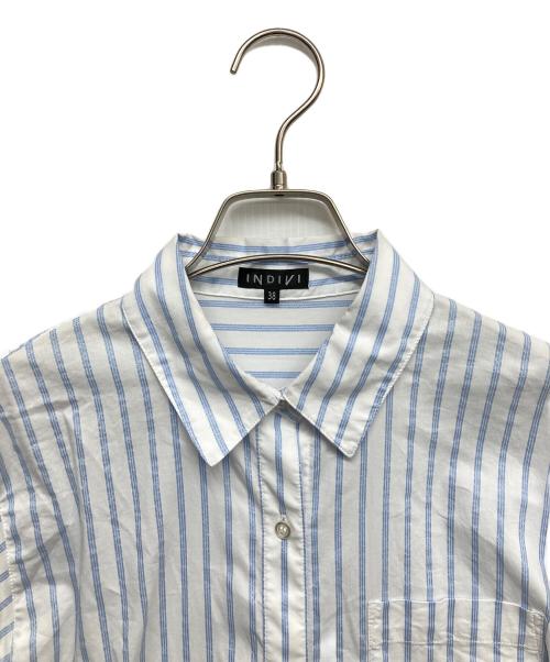 INDIVI（インディヴィ）INDIVI (インディヴィ) ラメストライプ コットン混シャツ ブルー サイズ:38の古着・服飾アイテム