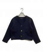 green label relaxingグリーンレーベルリラクシング）の古着「フォルム ゴールドボタン ノーカラー ニット カーディガン」｜ネイビー
