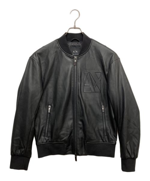 ARMANI EXCHANGE（アルマーニ エクスチェンジ）ARMANI EXCHANGE (アルマーニ エクスチェンジ) フェイクレザー エンボスロゴ フルジップ ブルゾン ブラック サイズ:XSの古着・服飾アイテム