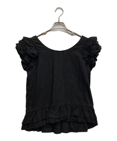 DIESEL（ディーゼル）DIESEL (ディーゼル) フリルショートスリーブカットソー ブラック サイズ:Sの古着・服飾アイテム
