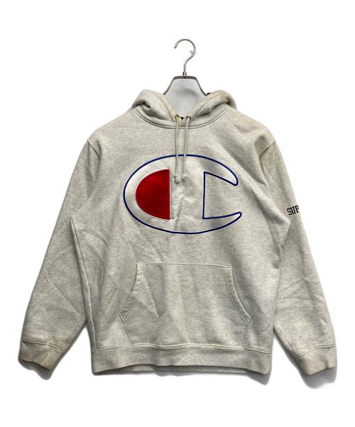 Champion（チャンピオン）Champion (チャンピオン) Supreme (シュプリーム) Stain Logo Hoodie グレー サイズ:Lの古着・服飾アイテム