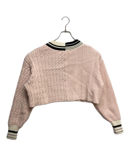 furfur（ファーファー）FURFUR (ファーファー) クロップドラインセーター ピンク サイズ:Fの古着・服飾アイテム