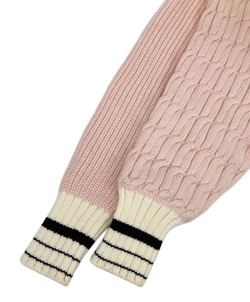 furfur（ファーファー）FURFUR (ファーファー) クロップドラインセーター ピンク サイズ:Fの古着・服飾アイテム