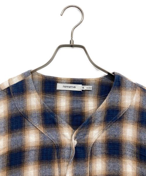 nonnative（ノンネイティブ）nonnative (ノンネイティブ) オンブレチェックノーカラーシャツ グレー サイズ:2の古着・服飾アイテム