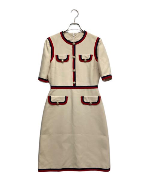 GUCCI（グッチ）GUCCI (グッチ) インターロッキングG パールボタン ウェブトリムワンピース ベージュ サイズ:38の古着・服飾アイテム